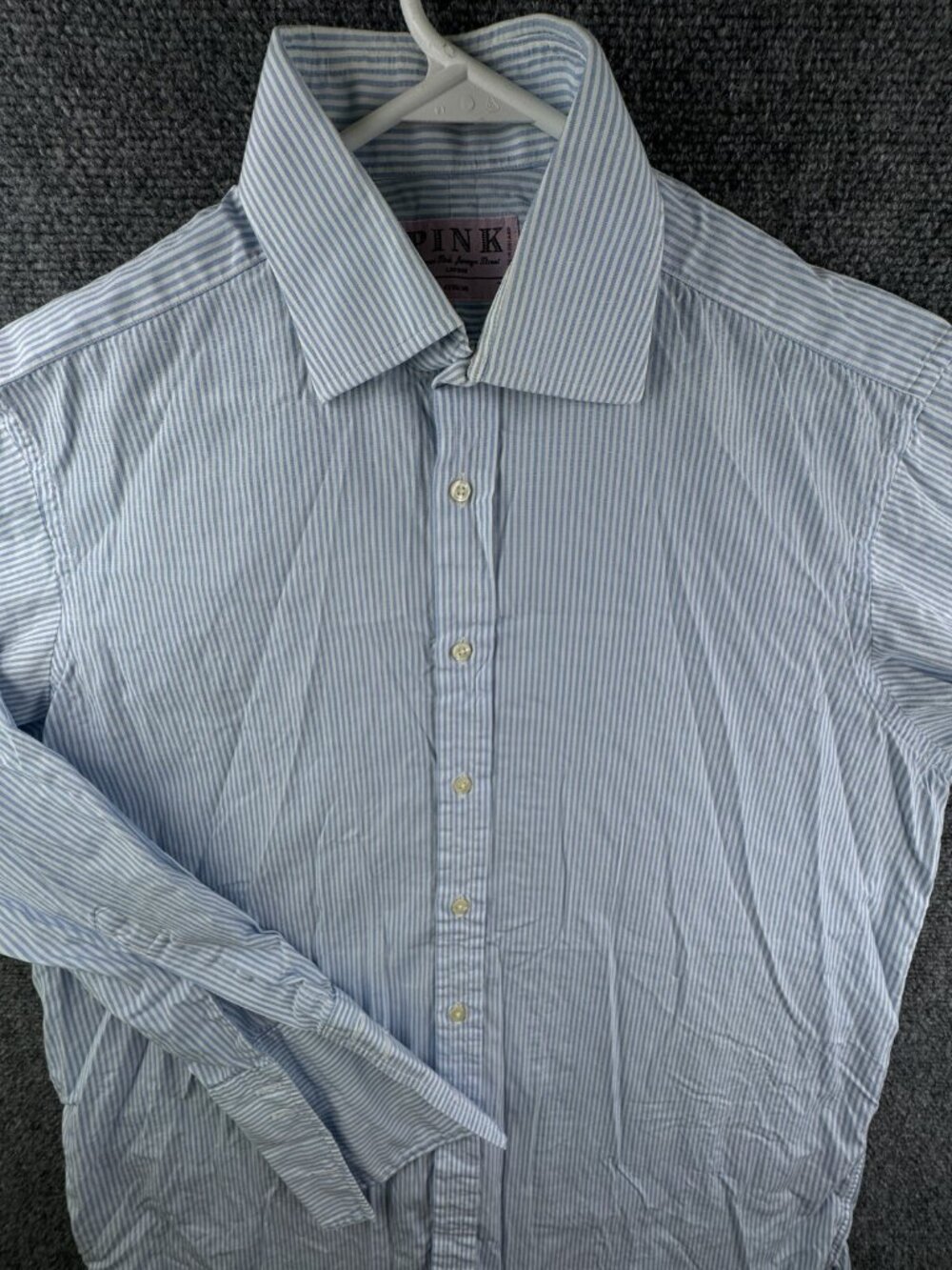Thomas Pink Men Long Sleeve Button Up Shirt Striped Blue 16 34 Cotton Ireland